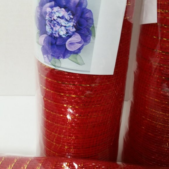 Red & Gold Deco Mesh 21" Wreaths Crafts 3 Rolls - Picture 5 of 8
